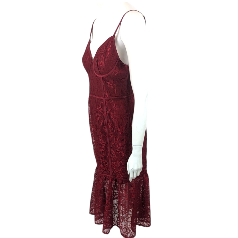 Lulus Lace Spaghetti Strace Dress NEW Womens Medium Red Lace Midi Sheath - Picture 7 of 13